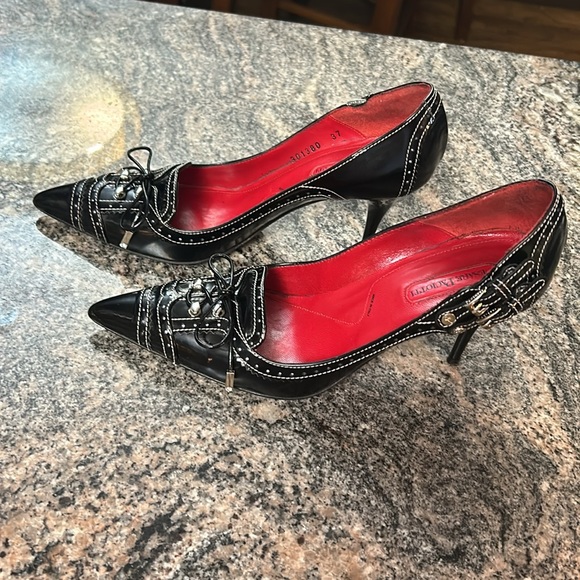 Caesar Paciotti Black Leather Heels. Iconic Dagger Emblem. Size 37 - Picture 3 of 13